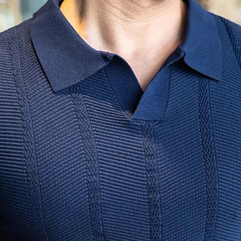 Men's Short Sleeved Knitted Polo Shirt Summer Business Lapel Stylish Solid Color Slim Fit Breathable Quick Drying Golf T-Shirt