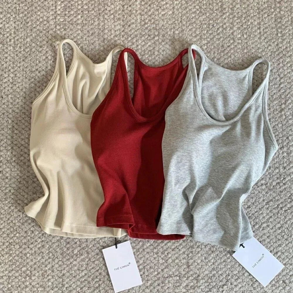 Summer New Sle Sexy Pure Desire Hot Girl Slim Fit Tank Top Women's Padded Sports Bra Vest U-Ne ort Length Cotton Blend