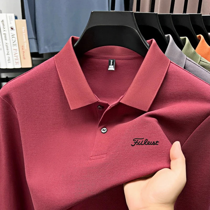 Golf brand Polo shirt long sleeved fashionable printed men's top spring new 100% cotton skin friendly comfortable casual T-shirt
