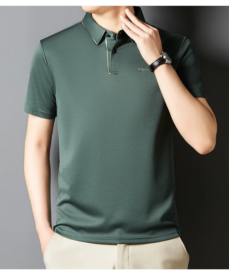 Men's Polo Shirt Seamless Premium Luxury Cool Fabric Business Casual Golf Slim Fit Blouse Collar Tshirt Anti Wrinkle Men Tee