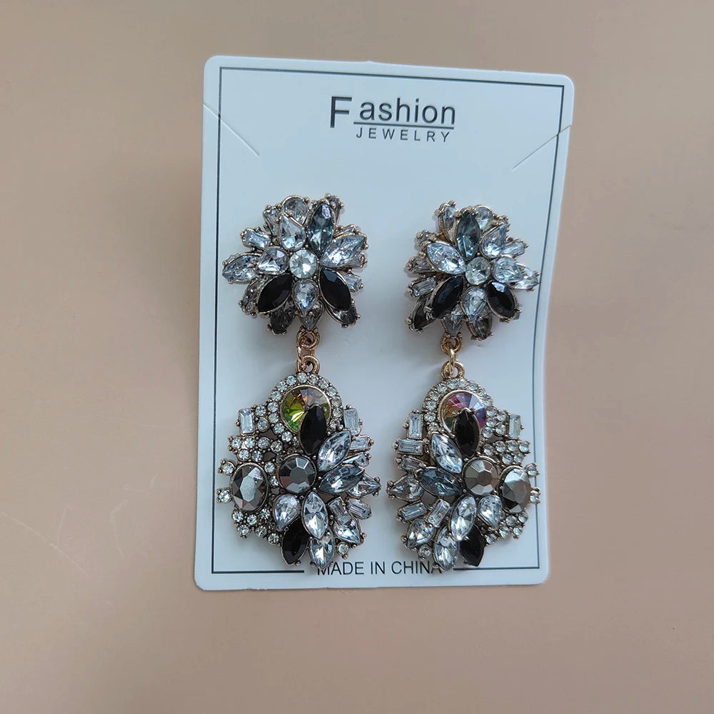 Elegant Jewellery Gifts for Her Women's Vintage Statement Earrings and Large Crystal Rhinestone Choker Necklace Jewelry Set