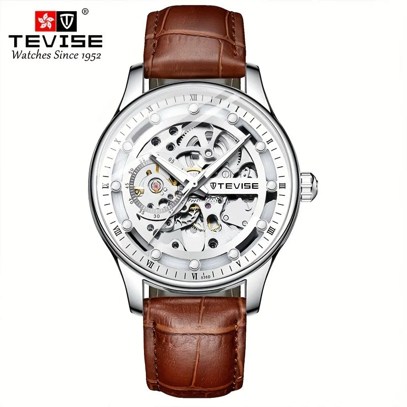 TEVISE Automatic Mechanical Watch for Men Waterproof Fashion Skeleton Casual Wristwatch Luminous Glow in Dark Gift for Men