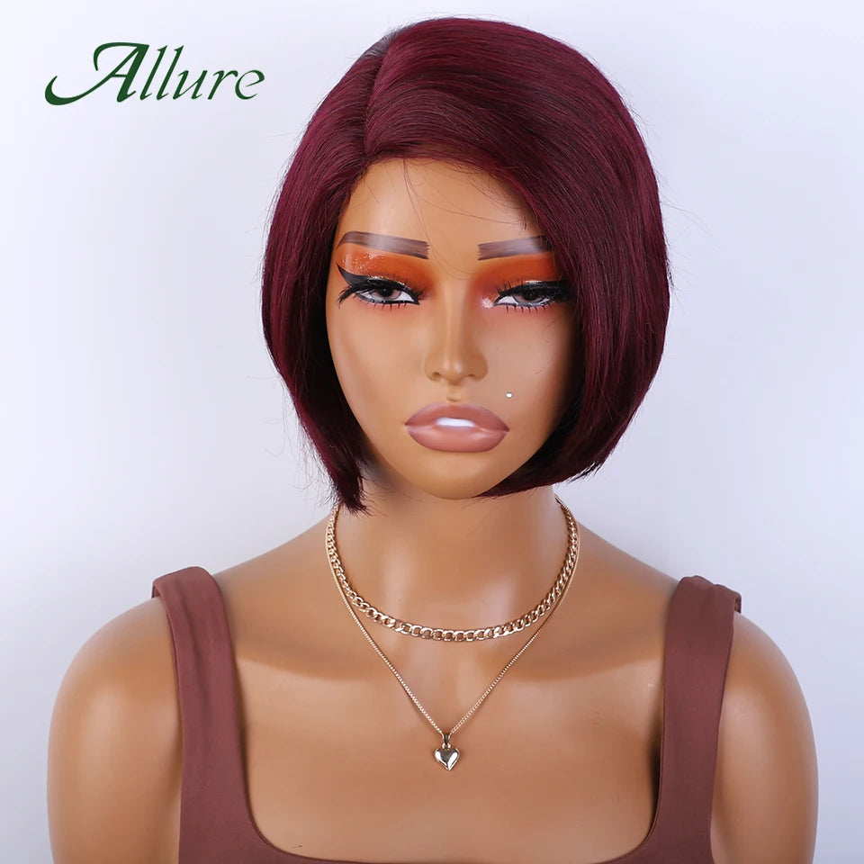 Brazilian Human Hair Lace Straight Bob Wigs 99j Colored Wear And Go Short Straight Bob Wigs For Black Women Straight Hair