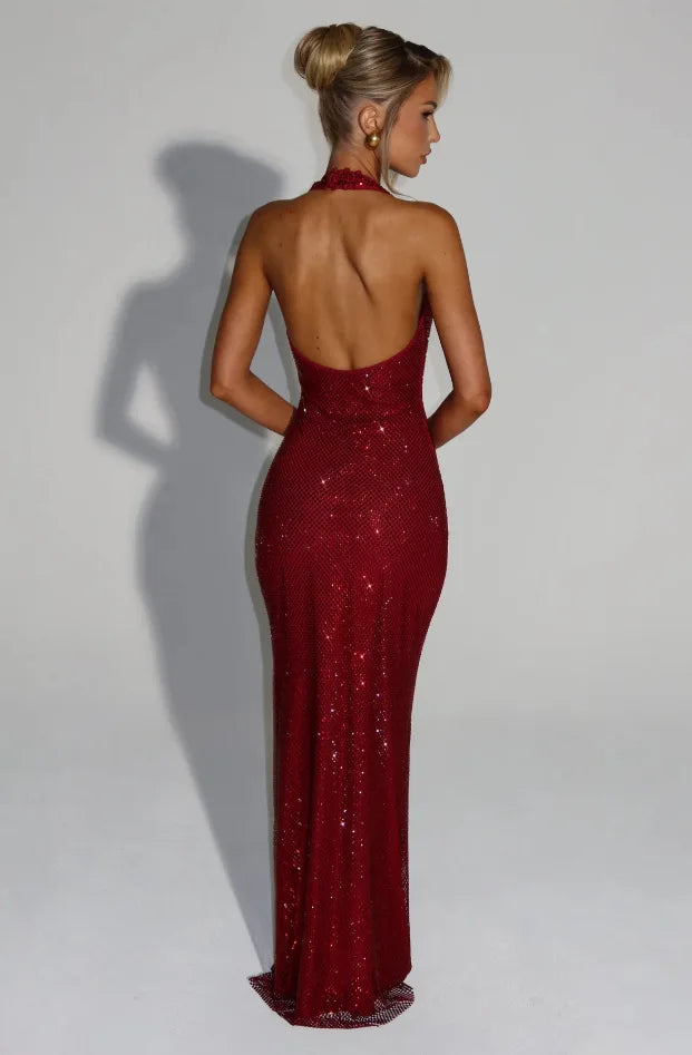 Giyu Sexy Sequined Mesh Diamond Club Evening Party Dresses Women 2025 Summer Autumn Sleeveless Backless Bodycon Maxi Long Dress
