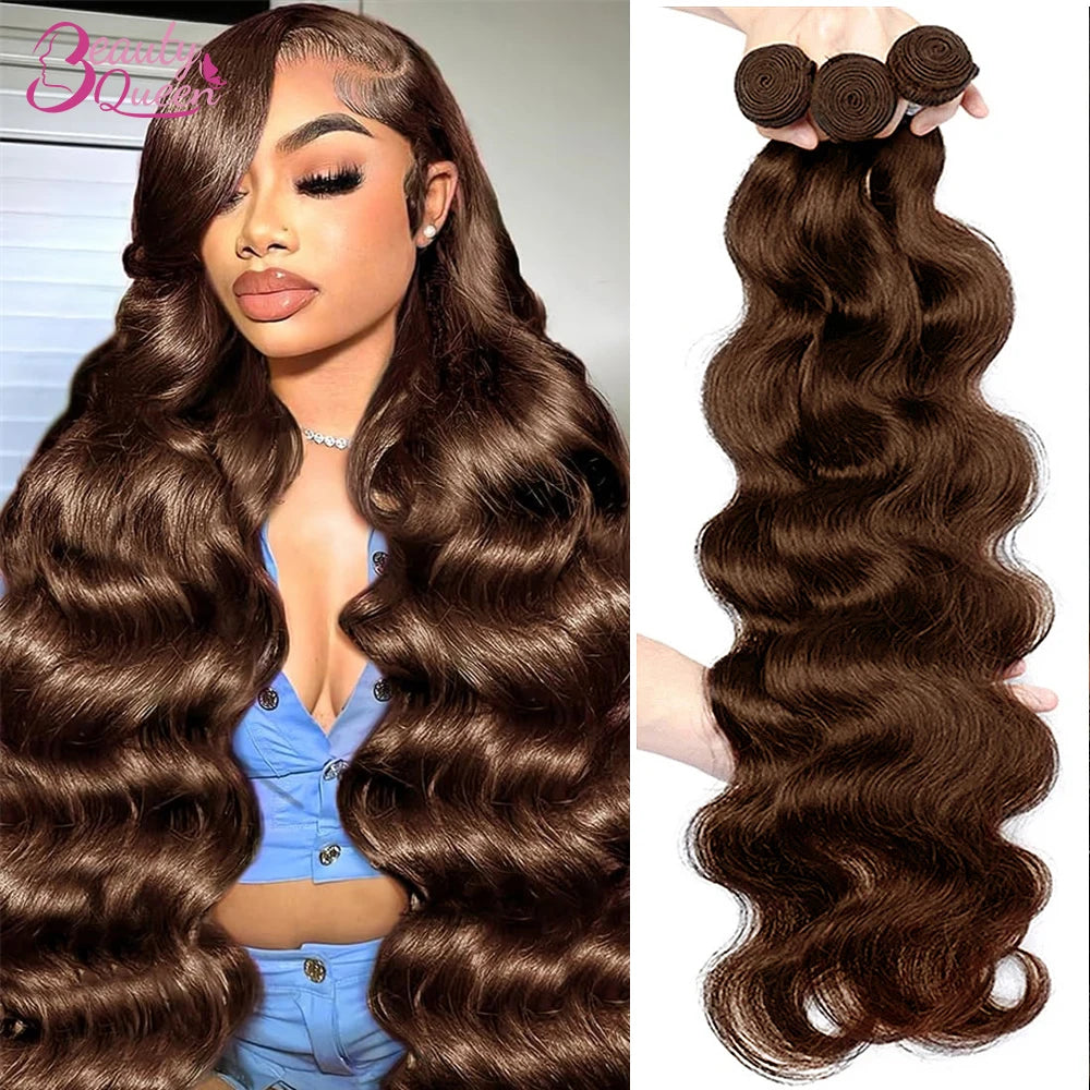 #4 Brown Body Wave Human Hair Bundles 30 Inch Hair Weave Colored Human Hair Extensions For Women Peruvian 1/3 Bundle Double Weft