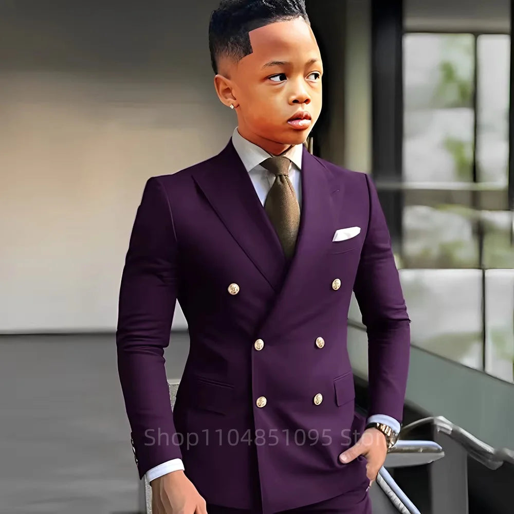 Elegant Boys Suits Double Breasted Blazer Suit Peak Lapel Jacket Pants Wedding Party Formal Occasion Kid's Suits 2 Piece Set