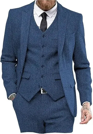 Blazer For Men Designs Brown Tweed Suit Men Vintage Winter Formal Wedding Suits For Men Men's Classic Suit 3 Pieces Men Suit