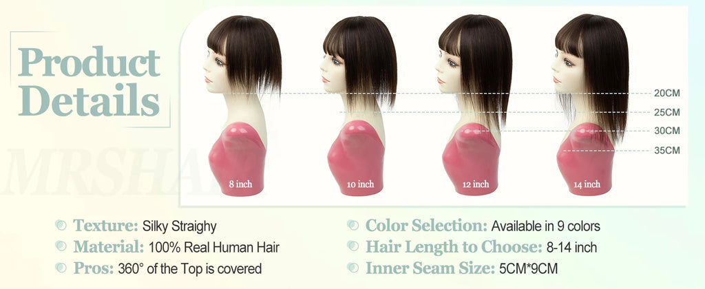Real Human Hair Toppers for Women Daily 360°  Bangs 3D Hair Pieces with Thinning Hair Bangs20, 25, 30, 35cm
