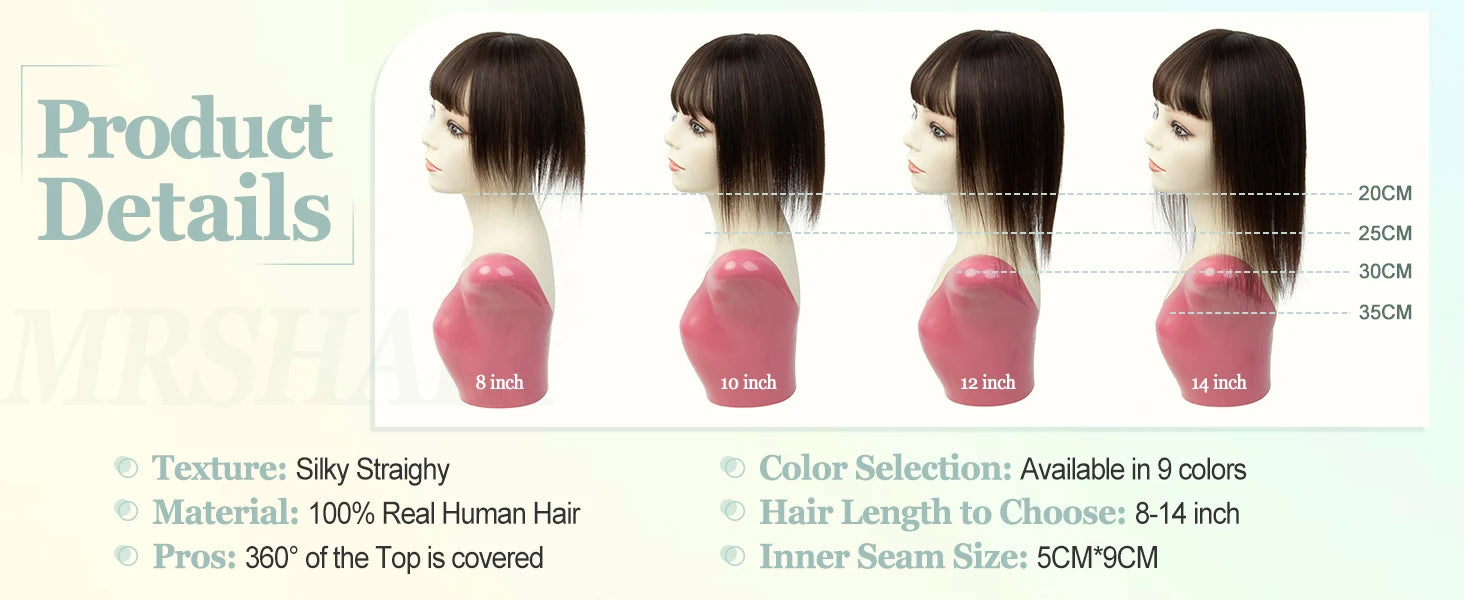 Real Human Hair Toppers for Women Daily 360°  Bangs 3D Hair Pieces with Thinning Hair Bangs20, 25, 30, 35cm