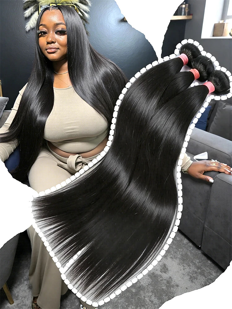 100% Real Human Hair Bone Straight Bundles 30 40 Inches Raw Hair 1 3 4 Bundles Brazilian Hair Weave Extensions For Black Women