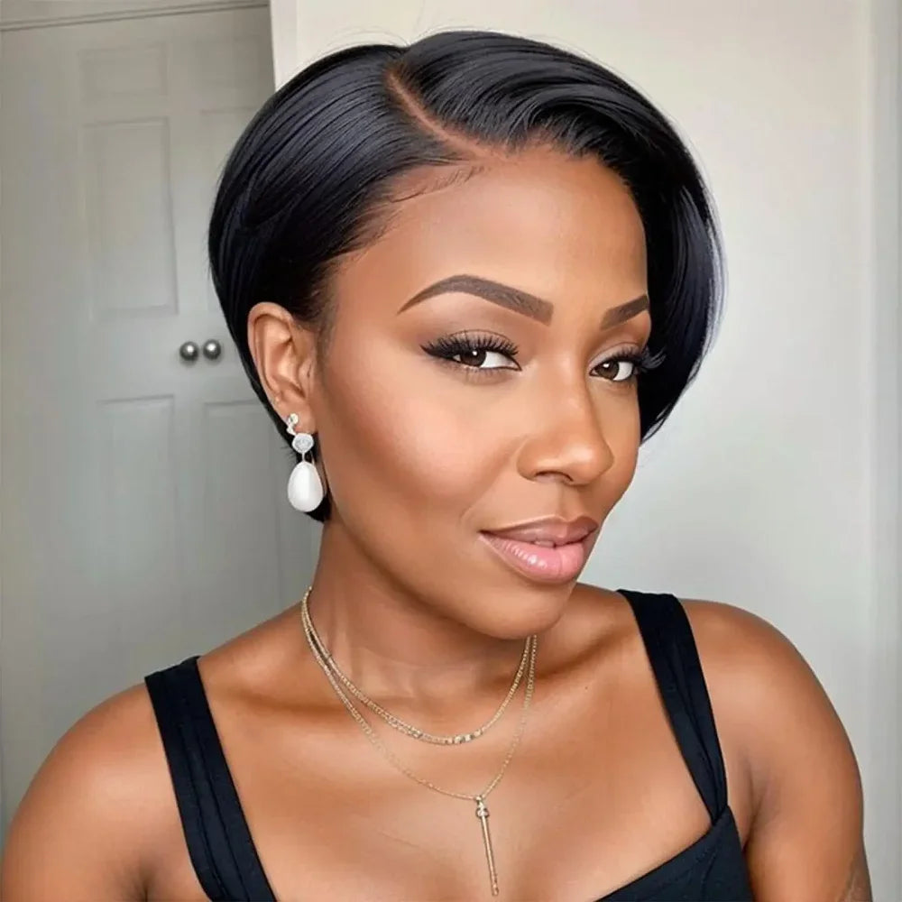 Brazilian Hair Short Bob Wig Pixie Cut Wig 13x4X1 Side Part Lace Human Hair Wigs 100% Remy Hair Straight Cheap Human Hair Wig