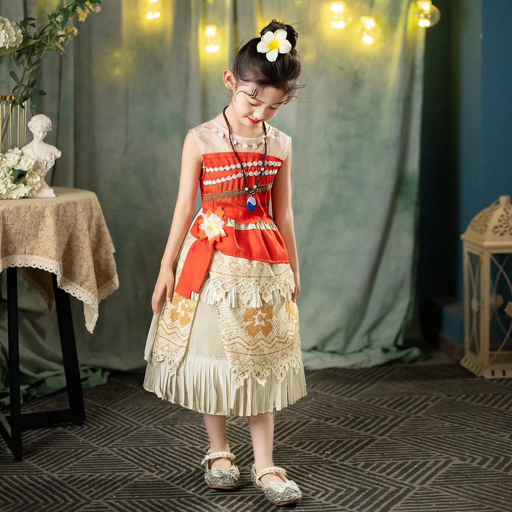 Moana Dress Cosplay Princess Costume Kids Vaiana Print Vestidos Girls Birthday Halloween Carnival Party Outfits Children Clothes
