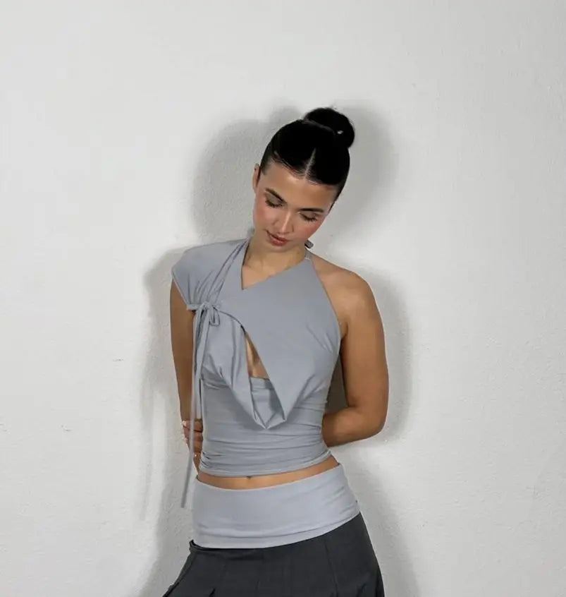 Summer Women Solid Lace Up Sexy T-shirts Chic Halter Backless Sleeveless Tank Tops Female Y2K Elasticity Cropped Young Girl Top
