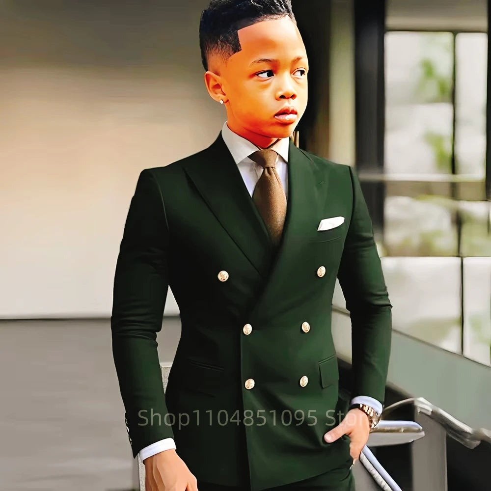 Elegant Boys Suits Double Breasted Blazer Suit Peak Lapel Jacket Pants Wedding Party Formal Occasion Kid's Suits 2 Piece Set