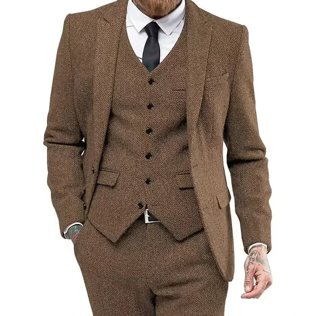Blazer For Men Designs Brown Tweed Suit Men Vintage Winter Formal Wedding Suits For Men Men's Classic Suit 3 Pieces Men Suit