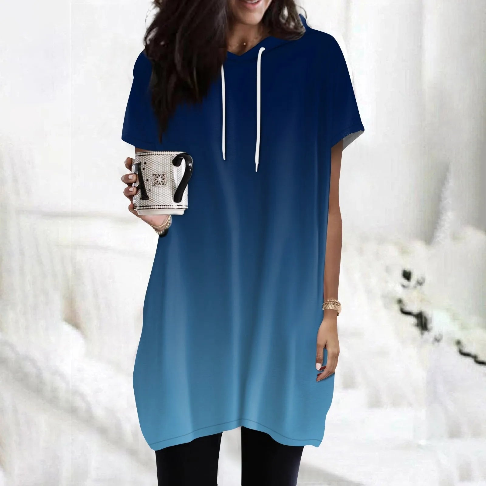 Hoodies Oversized Solid Color Daily Short Sleeve Long Shirts Fashionable Basics Minimalist Comfortable Top Or Dress With Pockets