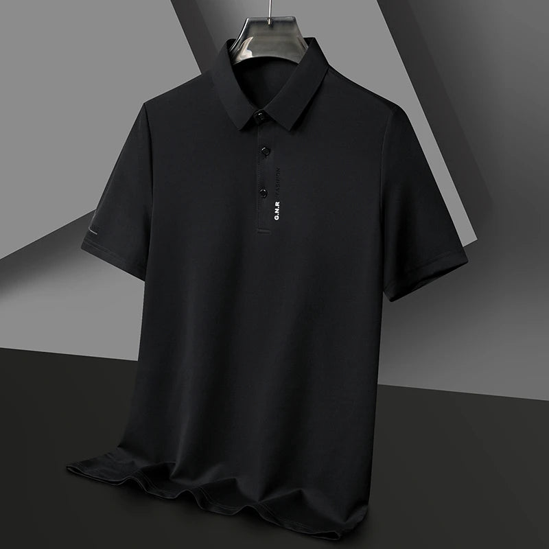 Men's Short Sleeve Solid Color Polo Shirt Breathable Comfortable Elastic Top New Arrivals Casual Business Style