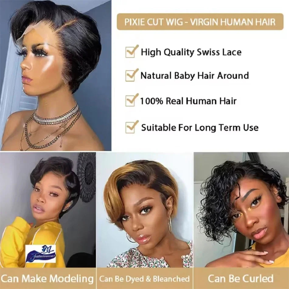 Brazilian Hair Short Bob Wig Pixie Cut Wig 13x4X1 Side Part Lace Human Hair Wigs 100% Remy Hair Straight Cheap Human Hair Wig