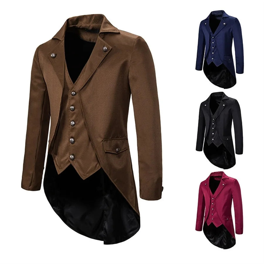 2026 Gothic Blazers for Men Medieval Steampunk Vintage Suit Jackets Banquet Party Slim Formal Tuxedo Suit Men's Cosplay Costumes
