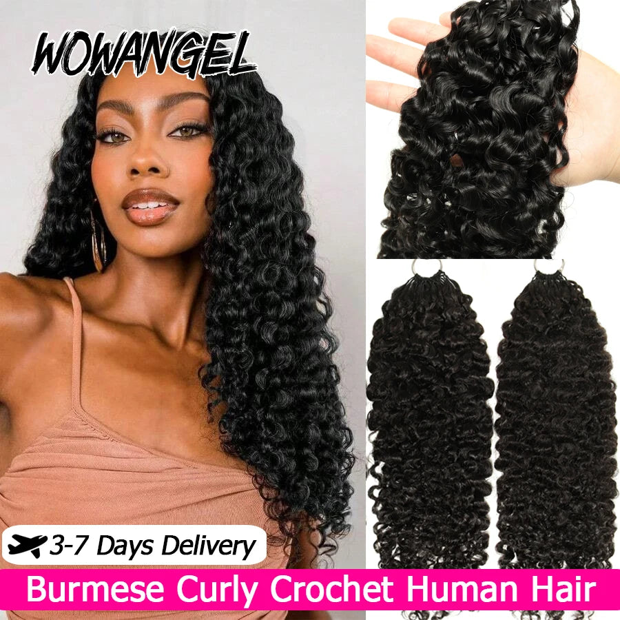 12A Burmese Curly Crochet Human Hair Knotless Pre-Separated Crochet Hair Extensions With String Curly Pre-Looped Feather Hair