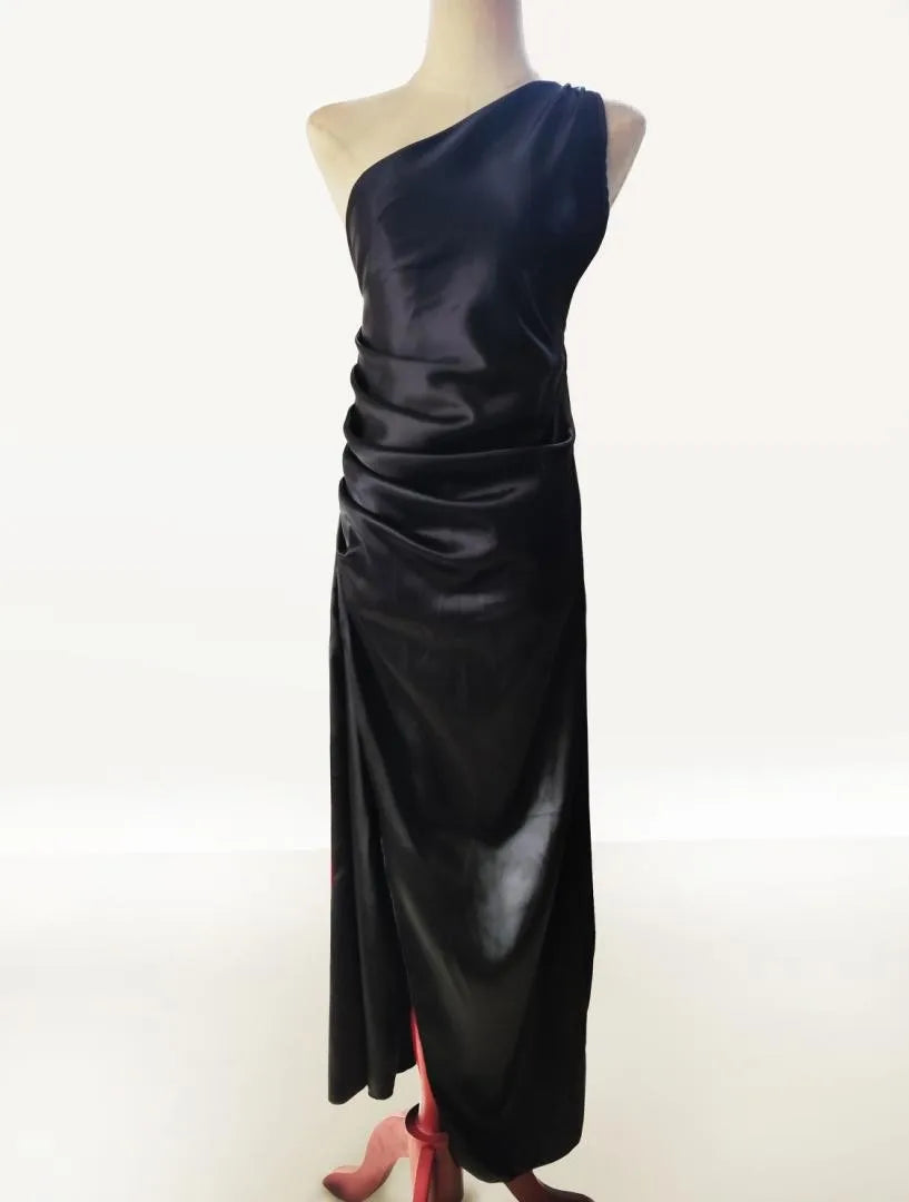 Ladies' High Split Pleated Cocktail Wedding Party Dress High-end Sexy Tight One Shoulder Satin Prom Dress Bridesmaid Clothes
