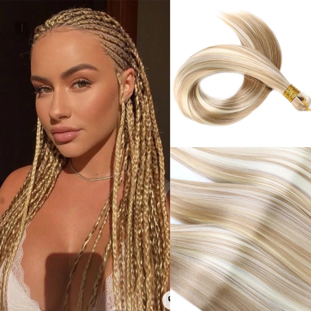 Bone Straight Silky Crochet Braiding Hair Synthetic Bulk High Temperature Hair Bundles Extension 28 Inch 150g Per Pack for Women