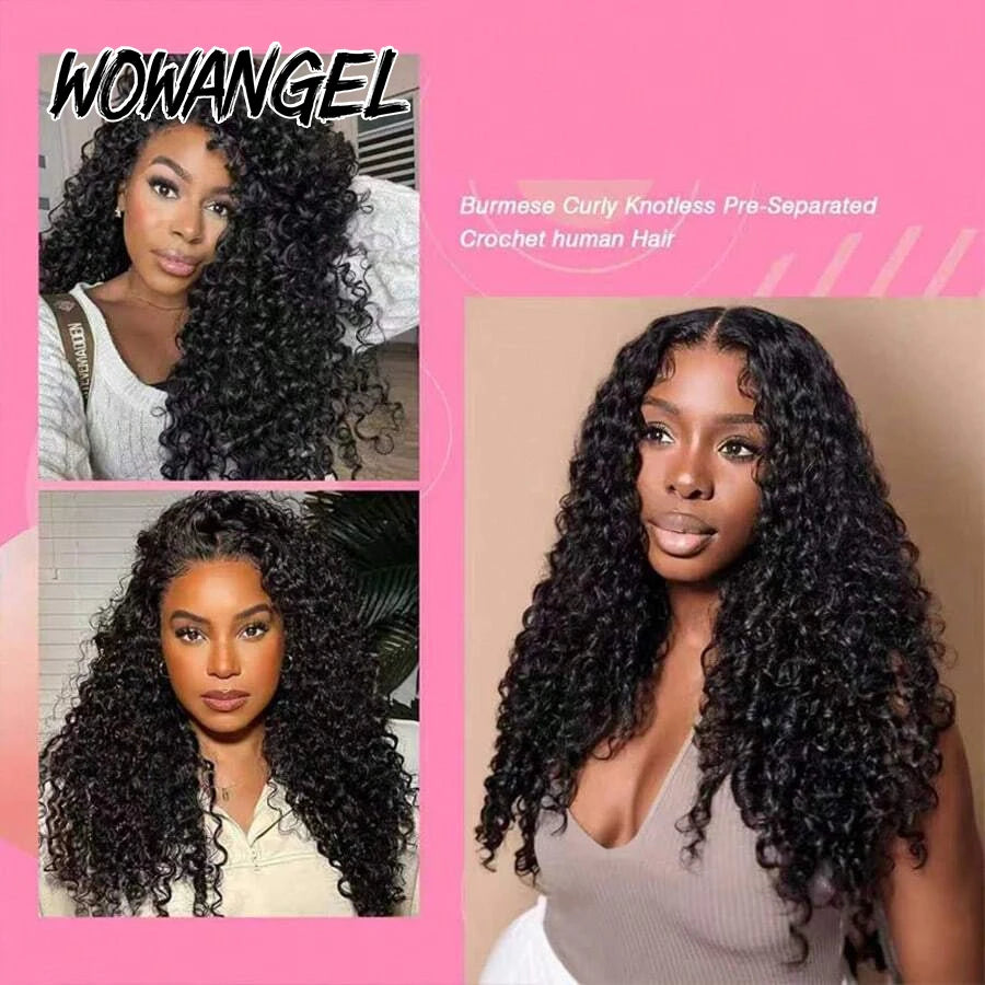 12A Burmese Curly Crochet Human Hair Knotless Pre-Separated Crochet Hair Extensions With String Curly Pre-Looped Feather Hair