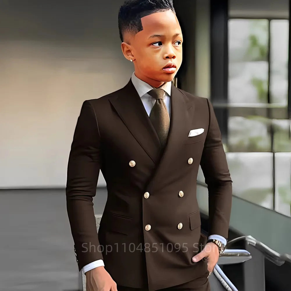 Elegant Boys Suits Double Breasted Blazer Suit Peak Lapel Jacket Pants Wedding Party Formal Occasion Kid's Suits 2 Piece Set