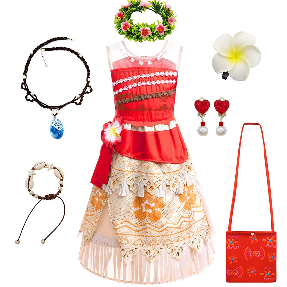 Moana Dress Cosplay Princess Costume Kids Vaiana Print Vestidos Girls Birthday Halloween Carnival Party Outfits Children Clothes