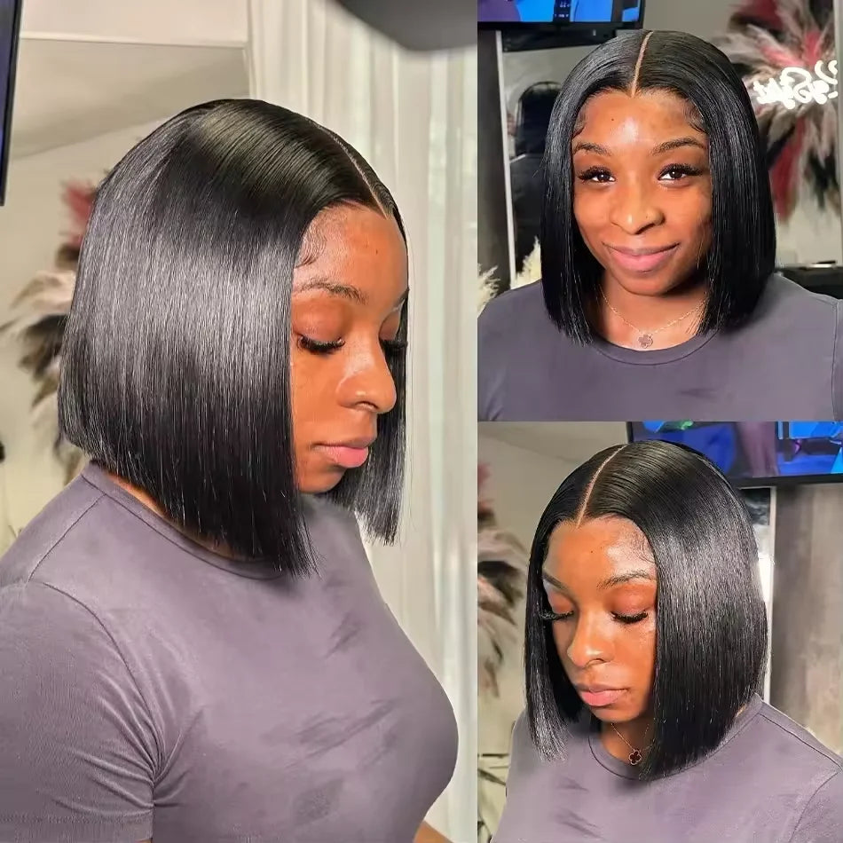 Bone Straight Bob Wig Human Hair 13x4 Lace Wigs Transparent Lace Human Hair Short Wig Pre Plucked 200% Density For Women