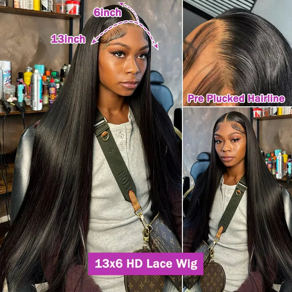 30 32 Inch Bone Straight 13x6 HD Transparent Lace Frontal Human Hair Wigs 200 Density Brazilian 13x4 Lace Frontal Wig For Women