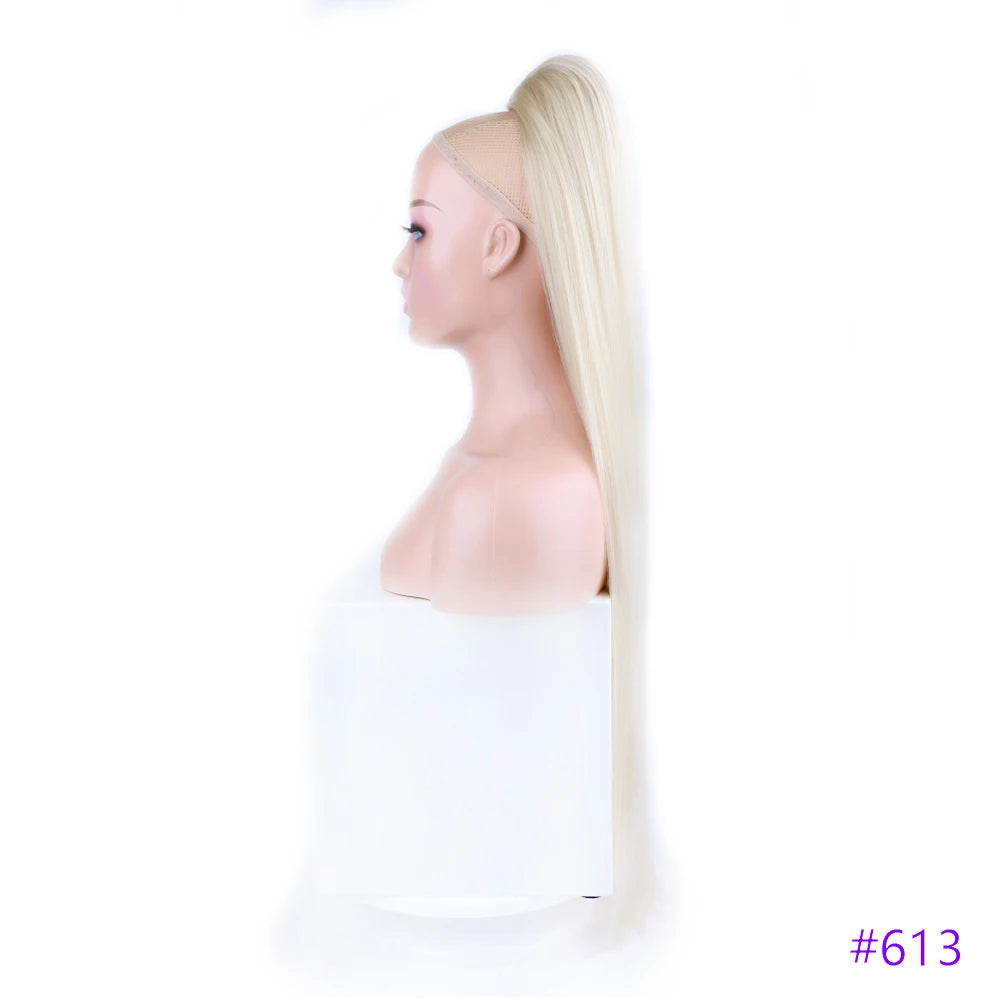30 Inch Long Bone Straight Ponytails Futura Synthetic Drawstring Ponytails Clip-in Hair Extensions Straight Ponytails for Women