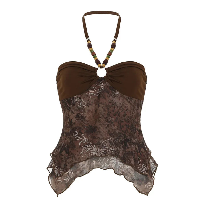 Women Sexy Crop Tops Solid Color Summer Folds Halter Vests Vintage Ladies Sleeveless Slim Camisole Female Backless Tank Tops