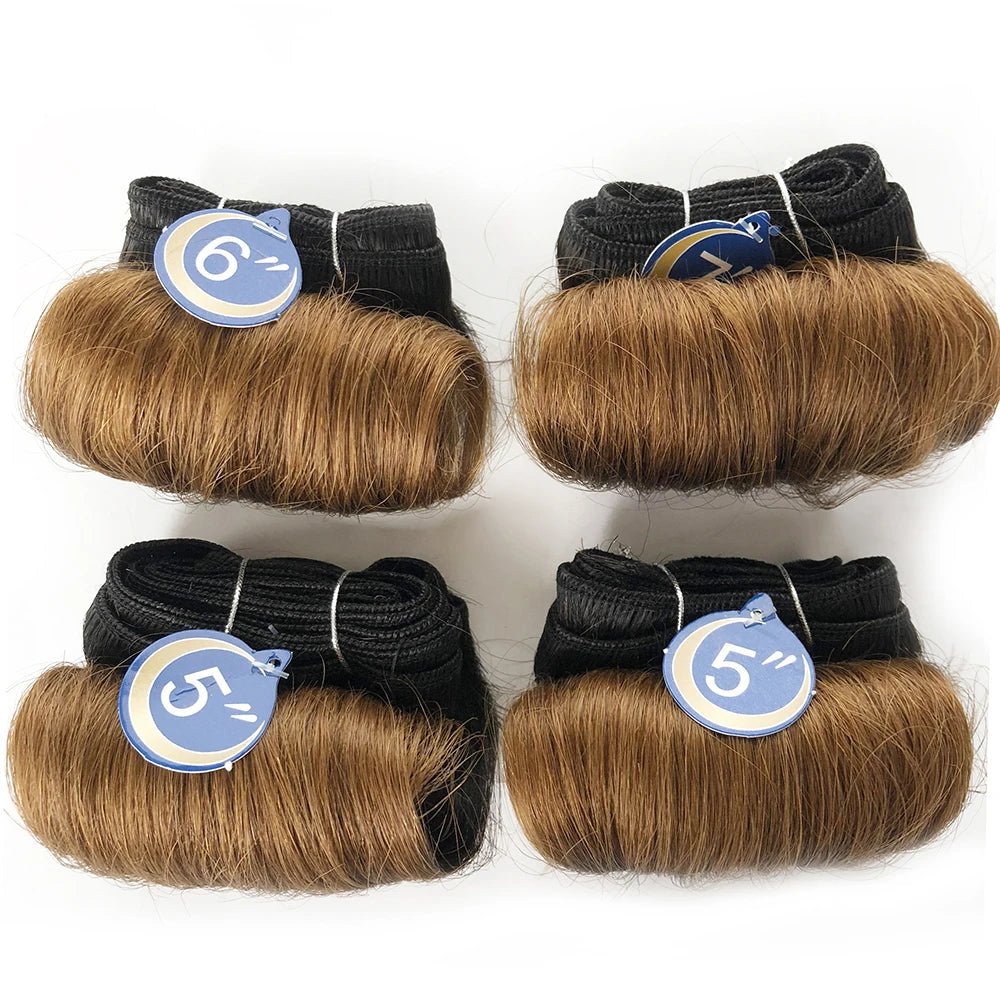 Brazilian Curly Hair Weave Bundles 100% Human Hair 4 Bundles Afro 1B 30 Blonde Human Hair Extension 5 5 6 7 Inches Short Hair