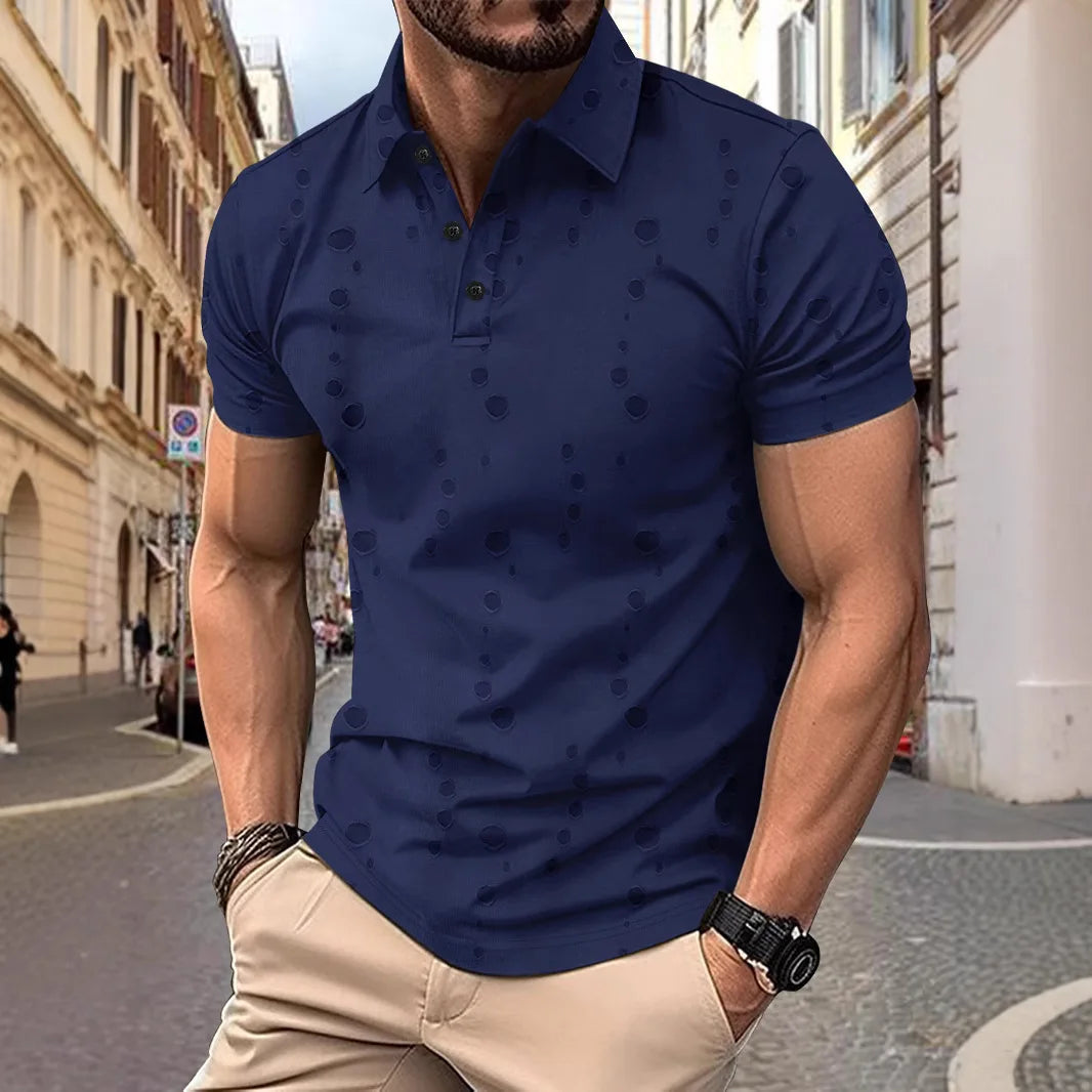 New Men's Casual Lapel Polo Shirt Polka Dot Button Streetwear Top Customized Printed Patterns Logo Business Office Golf T-shirt