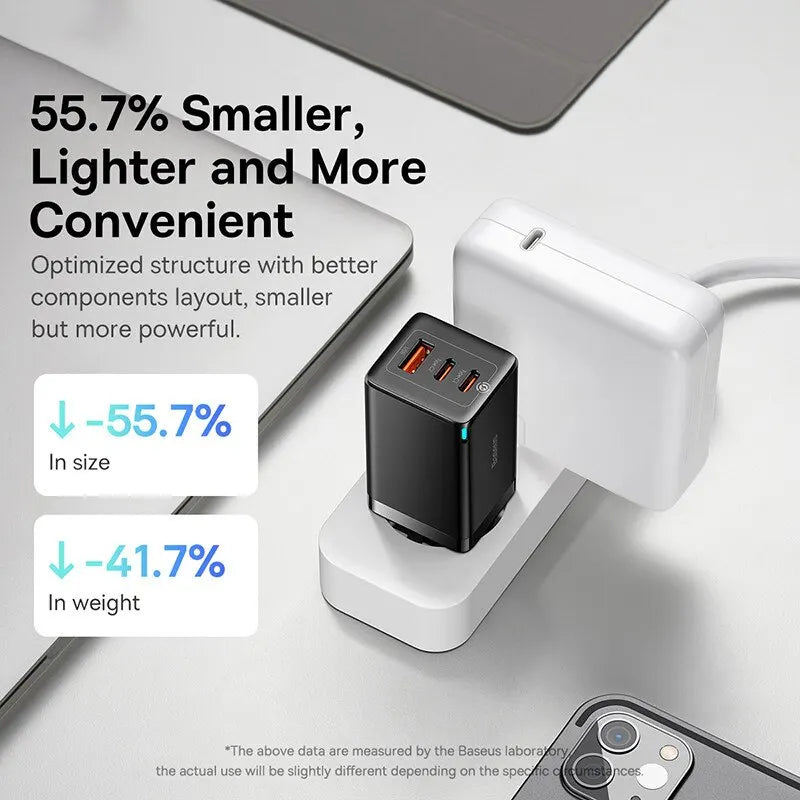 Baseus 65W GaN Charger Quick Charge Type C Phone Charger USB Charger Portable Fast Charger For Laptop iPhone 17 16 15 14 13