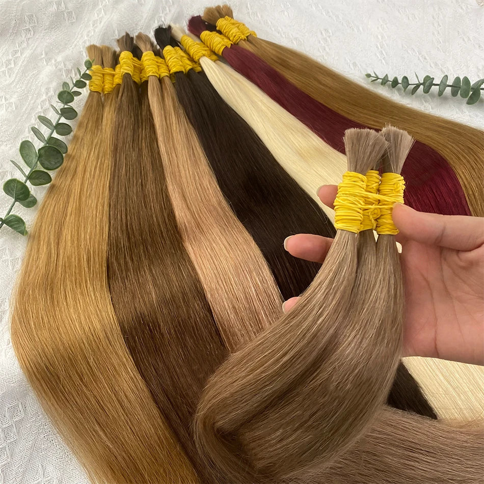 Straight Human Hair Bundles No Weft Natural Black Bulks Blonde Brazilian Remy Hair 100% Real Natural Hair Extension For Women