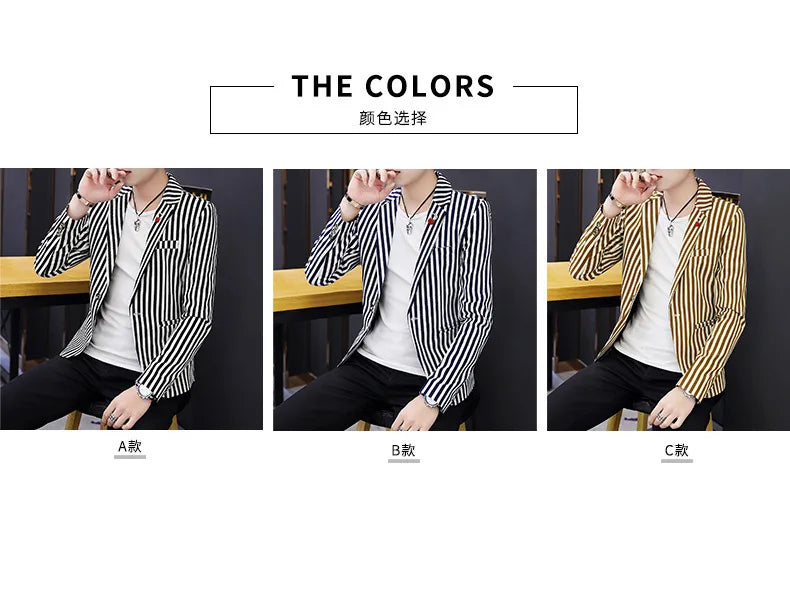 Mens Blazer Jacket 2022 New Suit Male Casual Korean Style Trendy Slim Striped Student Small Suit Jacket Hair Stylist Single Top