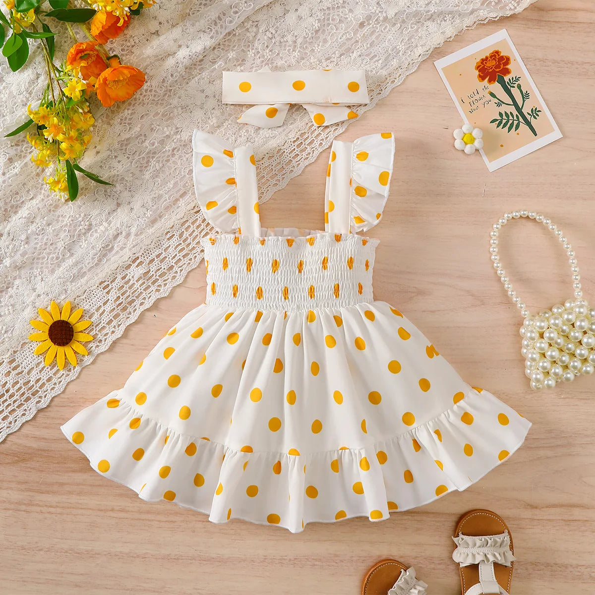 3-24Months Infant Baby Girl Golden Dot Slip Blue Dress Toddler Girl Summer Fashion Party Princess Dresses with Headband 2Pcs Set