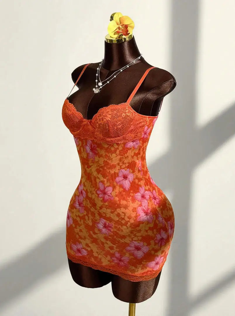 Sexy Party Dresses For Woman Lace Suspender Evening Dress Retro Printed Backless Vestidos Bodycon package Hip Backless Elegant