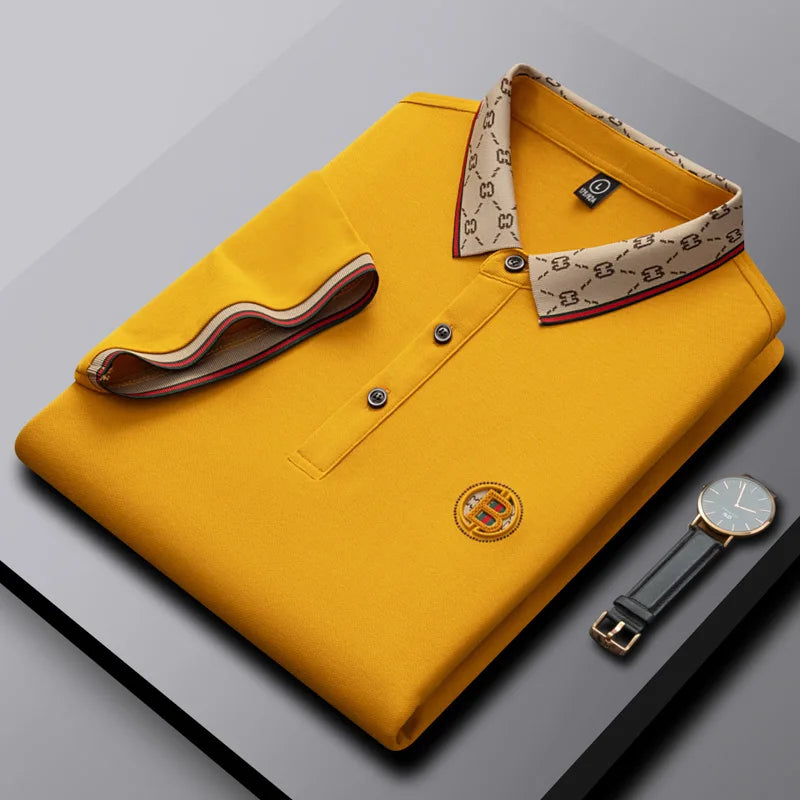 Men's short sleeved summer polo shirt high-end design exquisite smooth silk breathable wrinkle resistant hot selling T-shirt