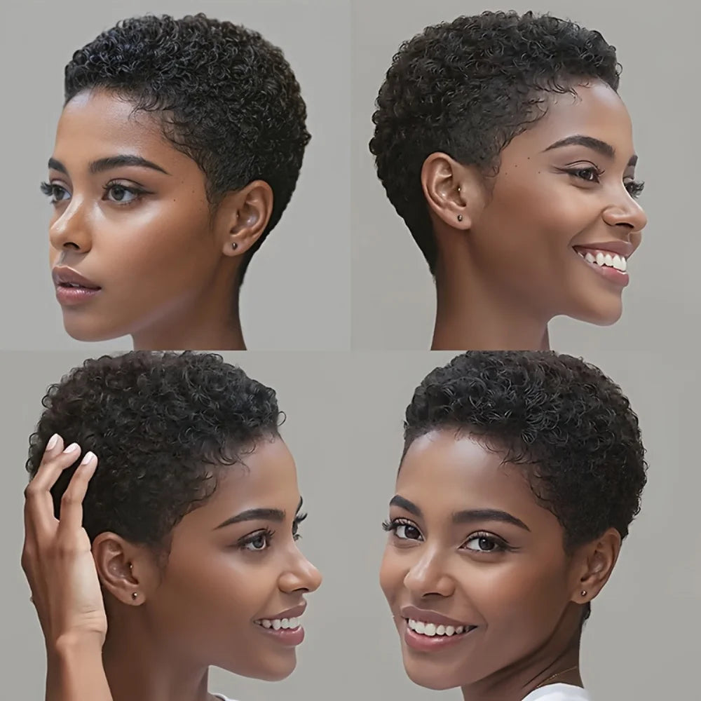 Brazilian Afro Kinky Curly Human Hair Wig Short Pixie Cut Wig Full Machine-Made Wig for Women