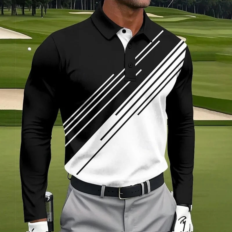 Comfortable Polo Shirt Men's Long Sleeve Suitable for Sports Wear Spring and Autumn Casual Outdoor Digital Printing