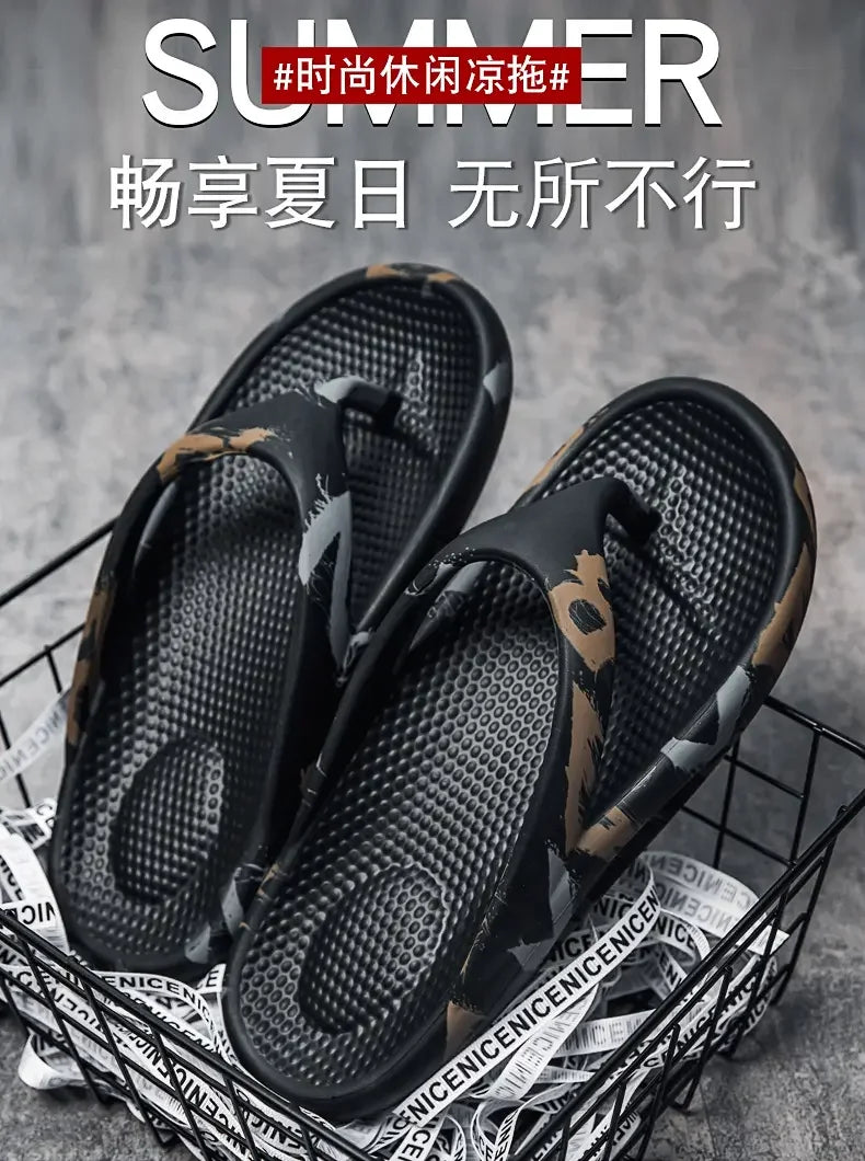 Fashion Daily Slippers for Men Anti Slip Soft Sole Lightweight Home Beach Outdoor Leisure Walking Footwear