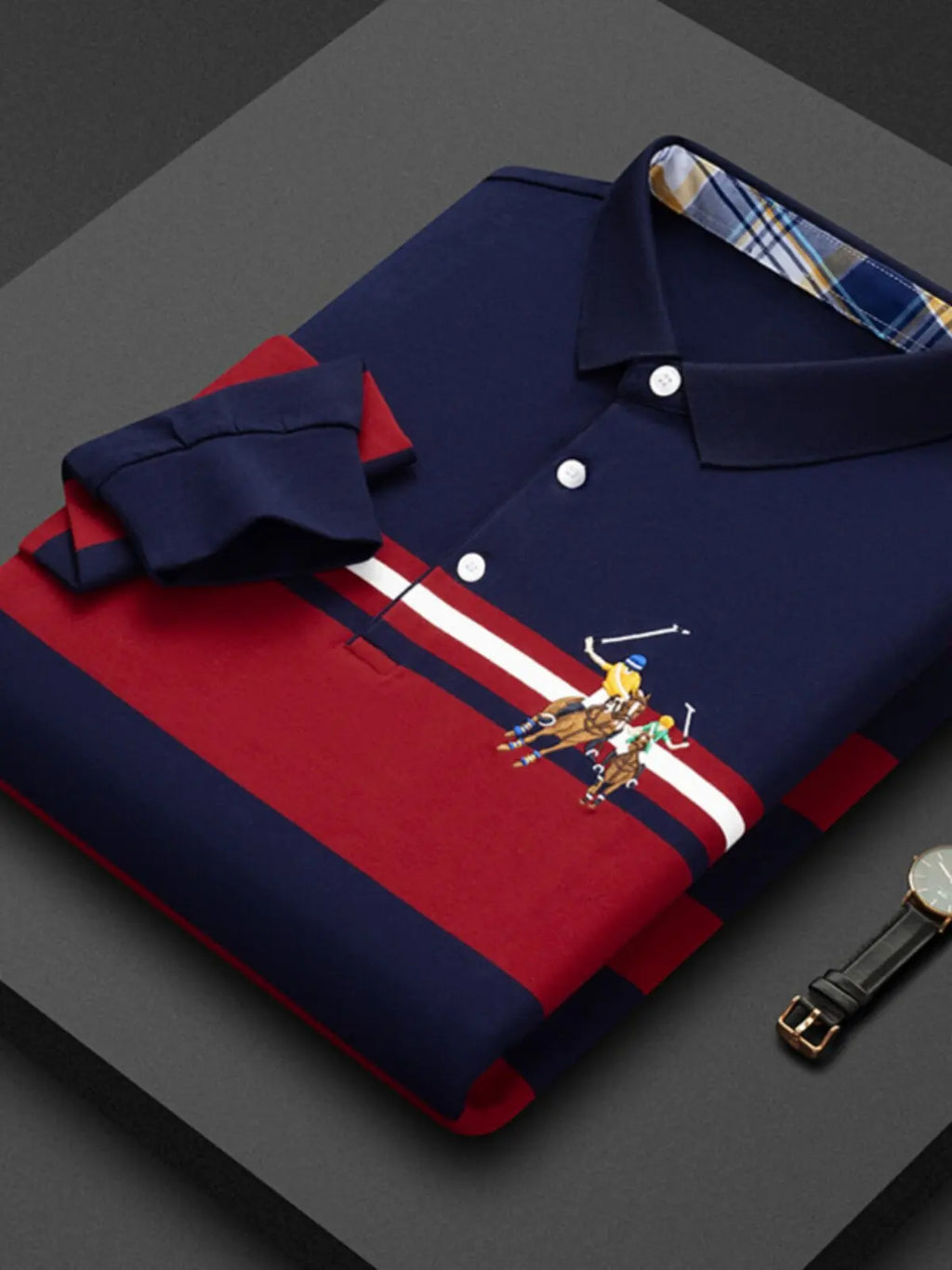 Polo Shirt Man Long Sleeve Cotton Casual Striped Polo Shirt Men Fashion Lapel Button Shirt Embroidery High Quality Breathable