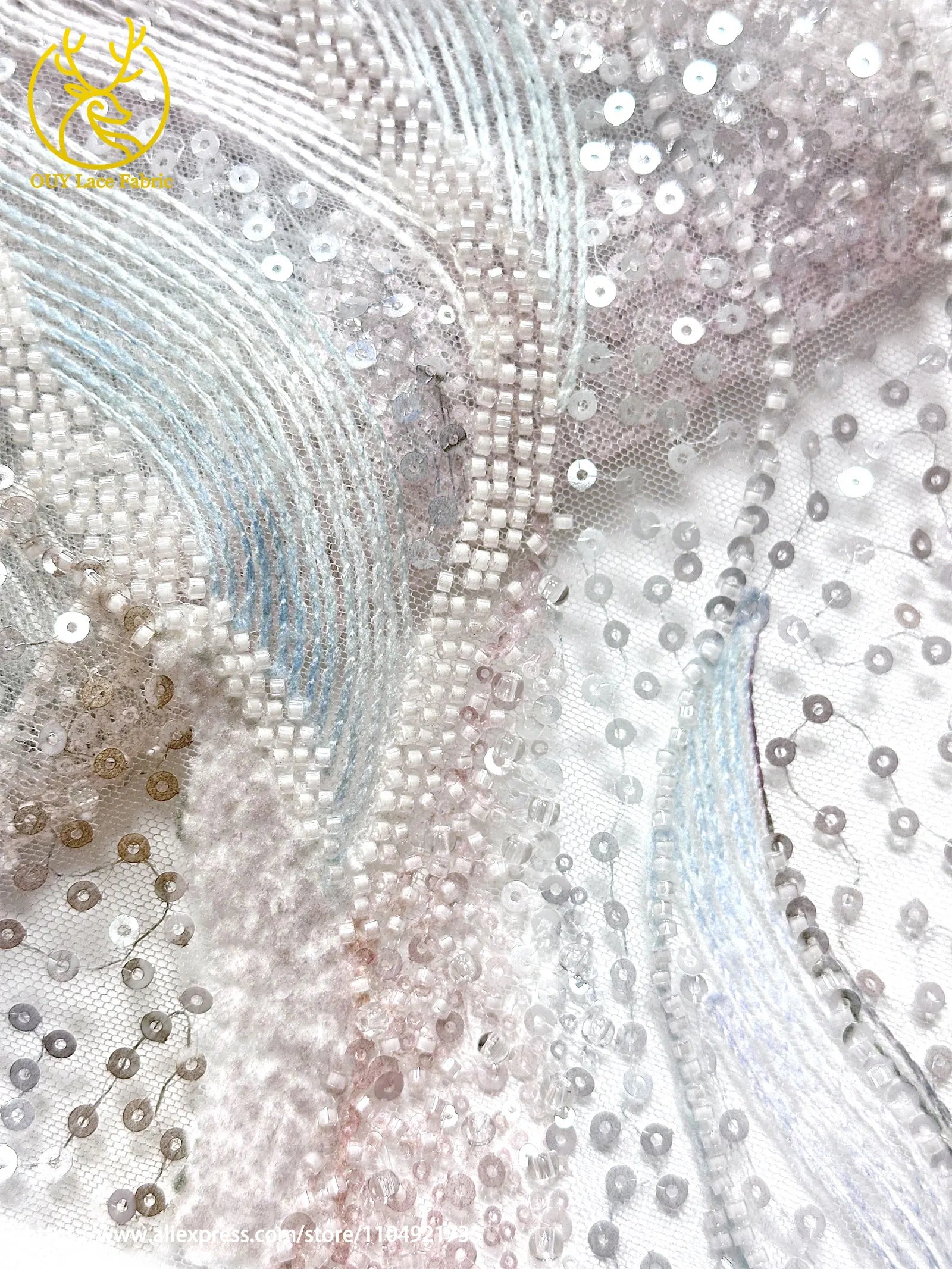 Latest French Ladies Party Evening Dresses Luxury Lace Fabrics High Quality African Groom Beaded Sequins Tulle Lace Fabrics