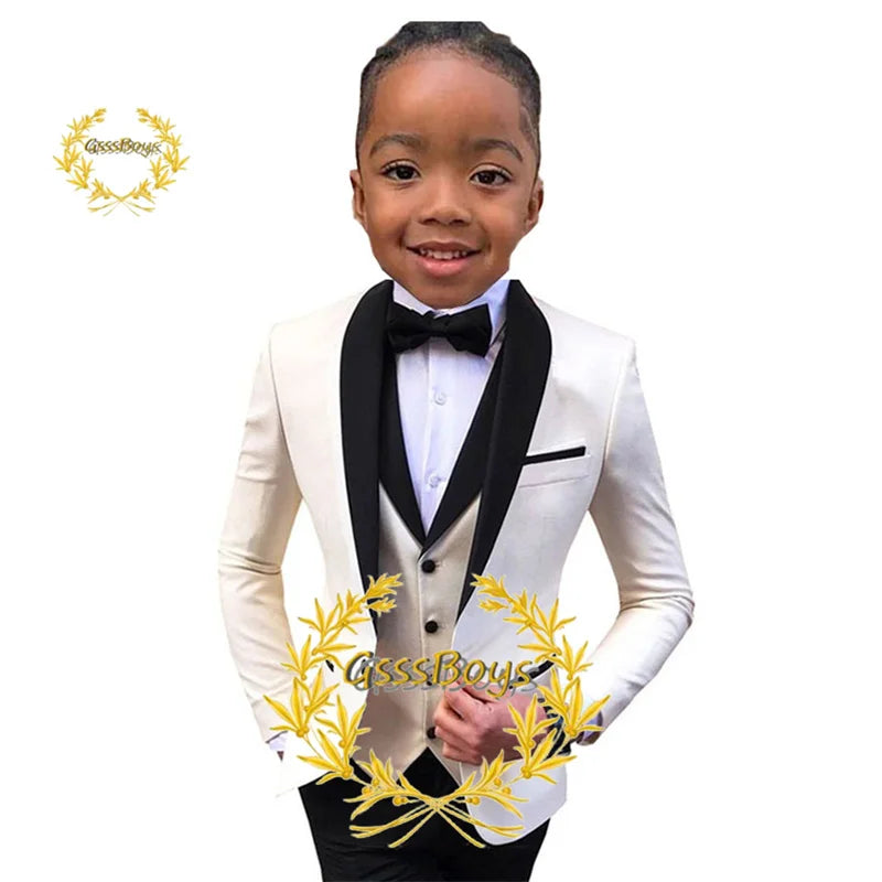 Boys Suit Wedding Tuxedo 3 Piece Shawl Collar Jacket Pants Vest Child Formal Blazer Set Slim Fit Outfit costume garcon mariage